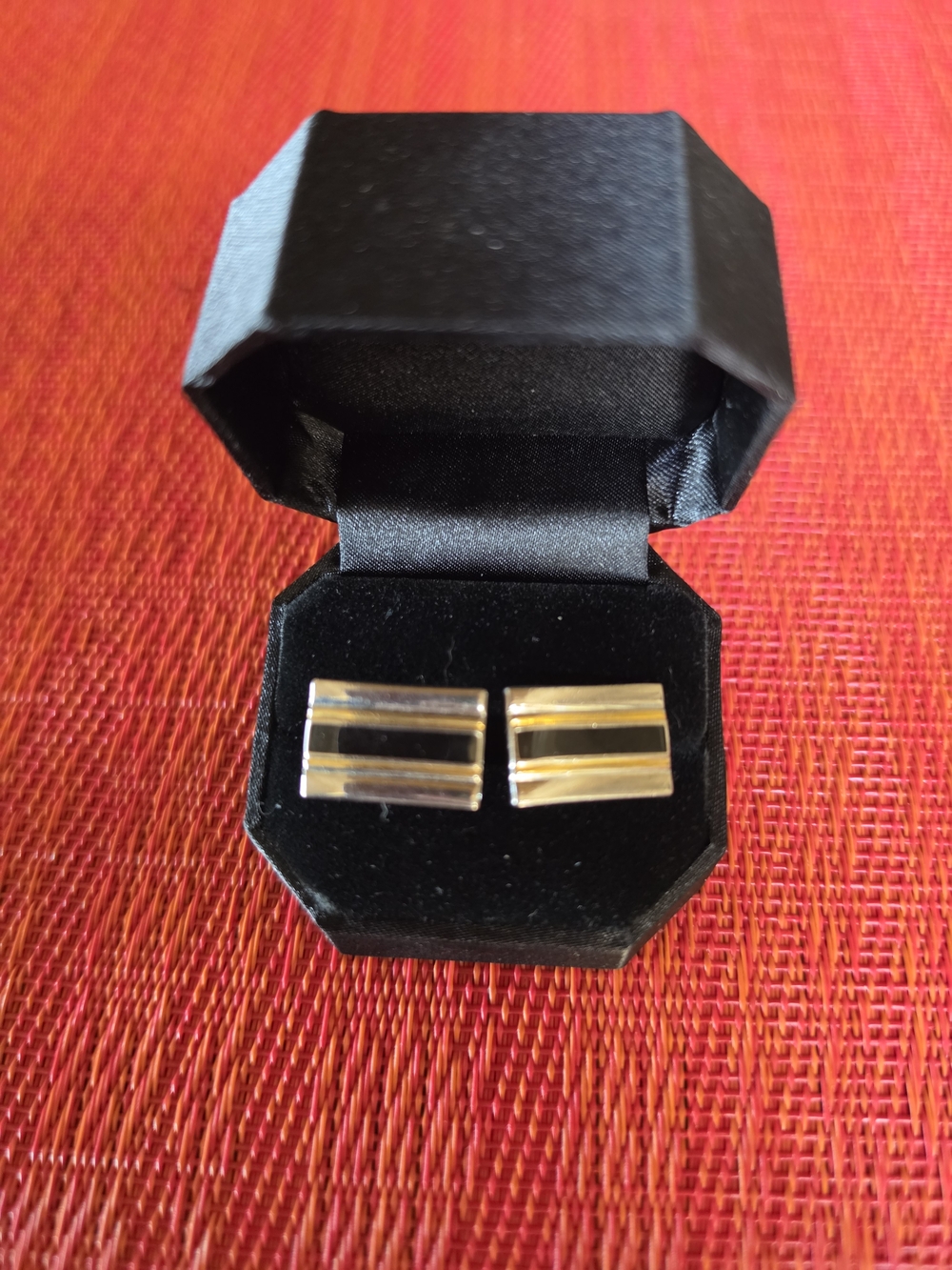Vintage Gold Silver Black Tone Rectangular Cufflinks - Classic Formal Accessory